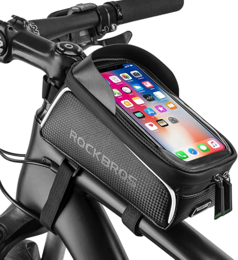 ROCKBROS Bike/Bicycle Phone Front Frame Bag 017-1BK, Waterproof, Tube Bag,Cycling Pouch, Bike Accessories for Men Compatible Phone Under 6.5”