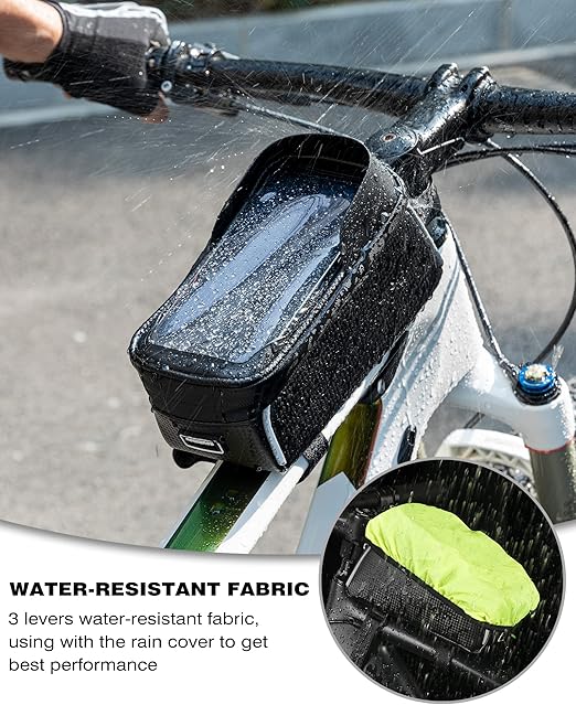 ROCKBROS Bike/Bicycle Phone Front Frame Bag 017-1BK, Waterproof, Tube Bag,Cycling Pouch, Bike Accessories for Men Compatible Phone Under 6.5”