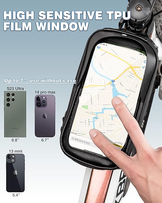 ROCKBROS Bike/Bicycle Phone Front Frame Bag 017-1BK, Waterproof, Tube Bag,Cycling Pouch, Bike Accessories for Men Compatible Phone Under 6.5”