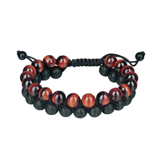 Red Tiger Eye & Lava Stone Bracelet – Handmade Energy Jewelry for Men