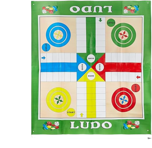 Relaxdays 10030902 XXL, Large Board Game mat Including 16 Tokens, 2 dice and 4 pegs, Garden Ludo, 160 x 180 cm, Colourful, Multicoloured