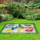 Relaxdays 10030902 XXL, Large Board Game mat Including 16 Tokens, 2 dice and 4 pegs, Garden Ludo, 160 x 180 cm, Colourful, Multicoloured