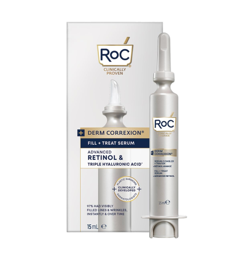 ROC Derm Correxion Serum Fill + Treat for Face, Neck, & Jawline Wrinkle Filler Advanced Retinol & Triple Hyaluronic Acid 15ml