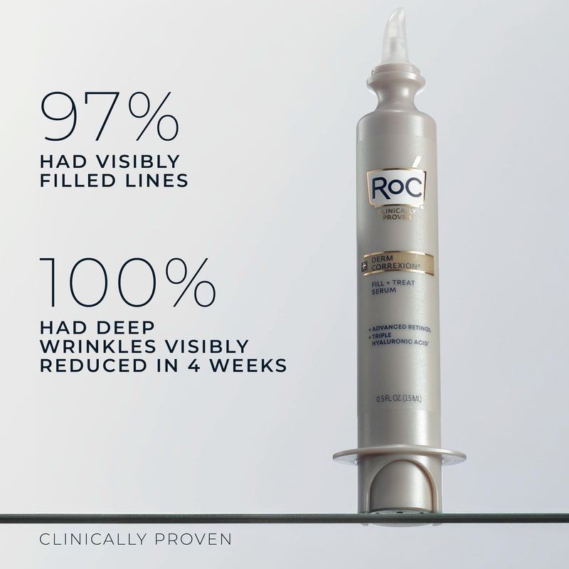 ROC Derm Correxion Serum Fill + Treat for Face, Neck, & Jawline Wrinkle Filler Advanced Retinol & Triple Hyaluronic Acid 15ml