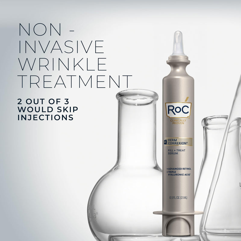 ROC Derm Correxion Serum Fill + Treat for Face, Neck, & Jawline Wrinkle Filler Advanced Retinol & Triple Hyaluronic Acid 15ml