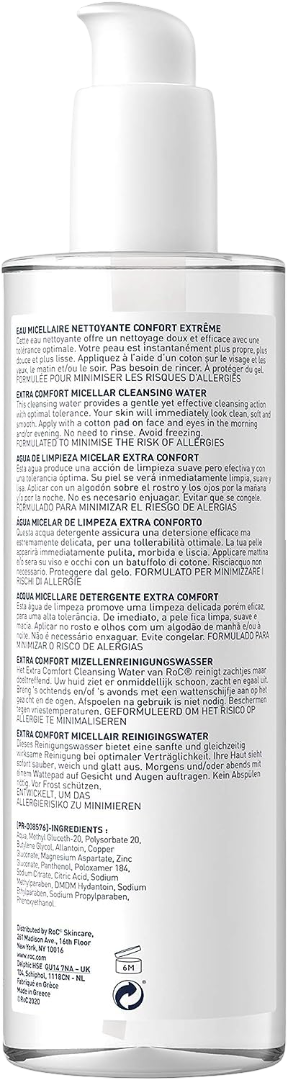 RoC Extra Comfort Micellar Cleansing Water for Sensitive Skin Face and Eyes 400ml