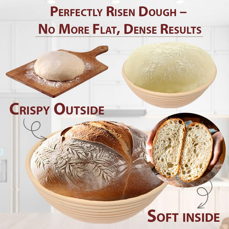 SMILLWALA Set of 2 Banneton Bread Proofing Basket 9” Round, 10” Oval with Maximum 9 Bread Making Tools and Supplies Proofing Baskets for Sourdough Bread Baking Supplies Kit, Gift for Bakers