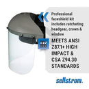 Sellstrom Advantage Face Shield - Lightweight Mask with Crown & Ratchet Headgear, for Work, Grinding, Cutting - ANSI Z87.1 - Clear Uncoated Polycarbonate Window