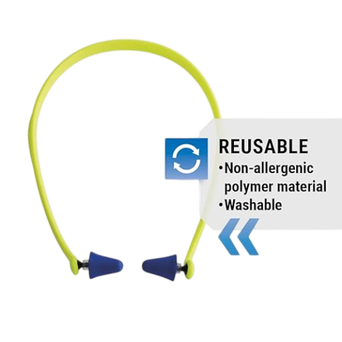 Sellstrom Reusable Banded Earplugs for Work - Work Safety Hearing Protection - 25dB - Hi-Vis Green/Blue