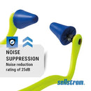 Sellstrom Reusable Banded Earplugs for Work - Work Safety Hearing Protection - 25dB - Hi-Vis Green/Blue