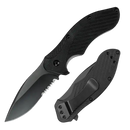 Serrated Pocketknife - Steel Drop Point Blade, Assisted Opening, Folding Utility EDC (Black)