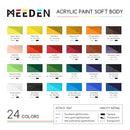 MEEDEN Soft Body Acrylic Paints Set: Matte Finish 24 Colors x 60ml/2oz