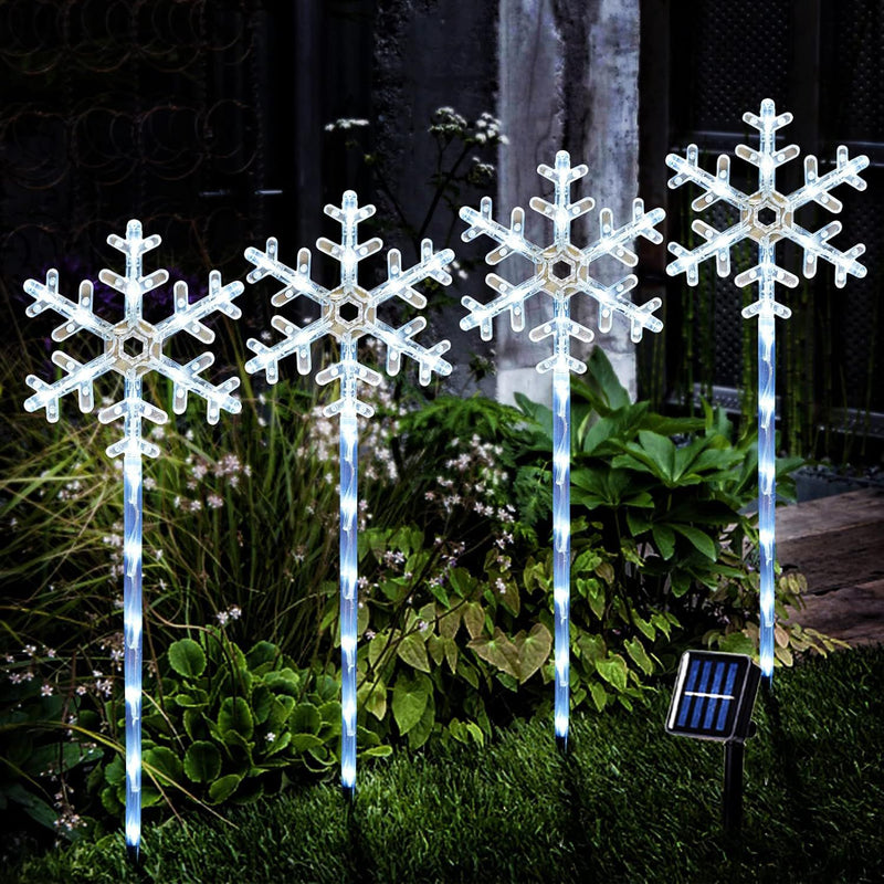 Solar Christmas Pathway Lights – Snowflake Garden Stakes, 4 Pack