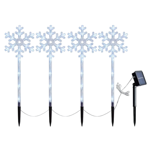 Solar Christmas Pathway Lights – Snowflake Garden Stakes, 4 Pack