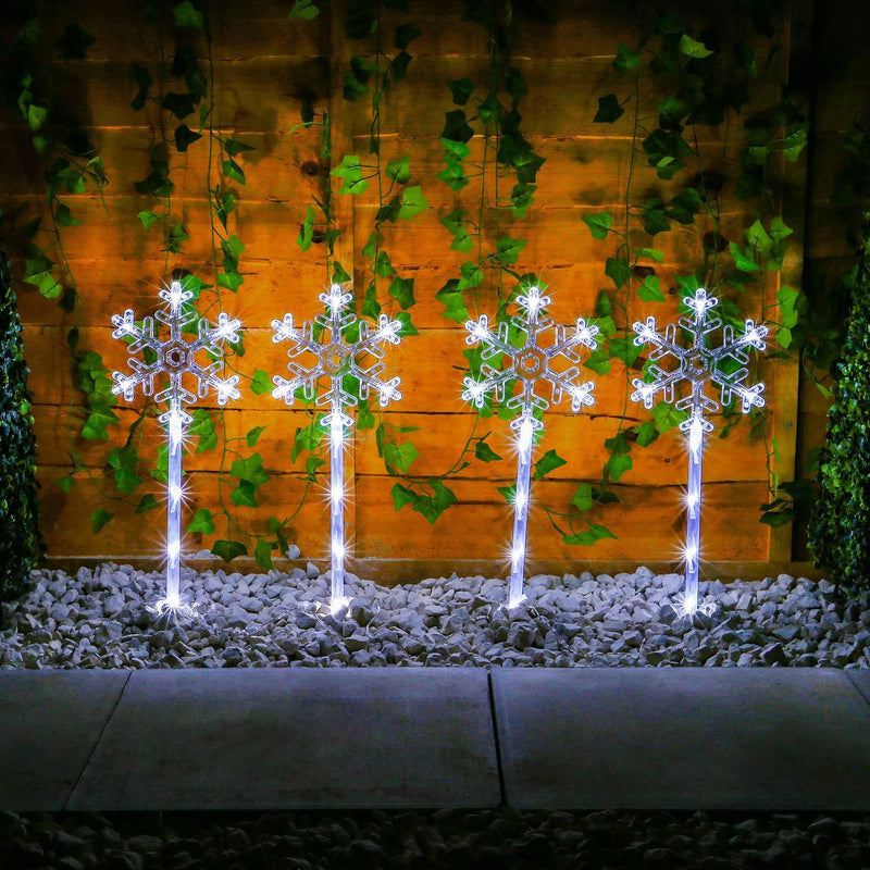Solar Christmas Pathway Lights – Snowflake Garden Stakes, 4 Pack