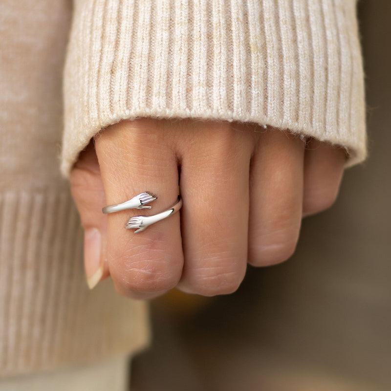 Sterling Silver Hug Ring for Women Adjustable Jewelry Gift for Mom Daughter Sister Wife Friend
