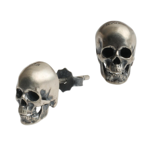 Sterling Silver Skull Stud Earrings – Creepy Halloween Accessory for Men & Women