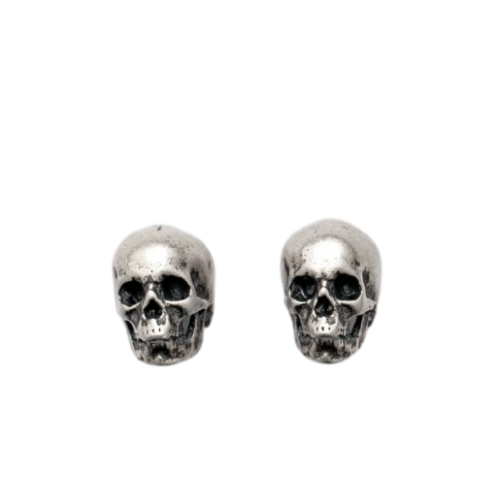 Sterling Silver Skull Stud Earrings – Creepy Halloween Accessory for Men & Women