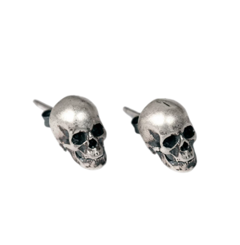 Sterling Silver Skull Stud Earrings – Creepy Halloween Accessory for Men & Women