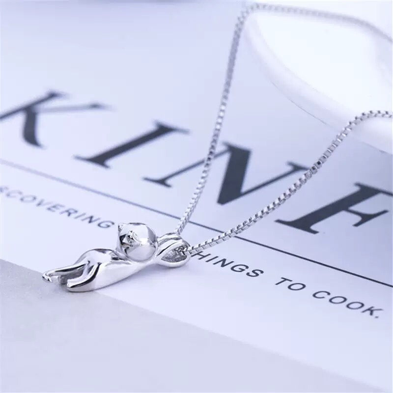 Sterling Silver Cat Necklace Dainty Charm Pendant Jewelry For Women