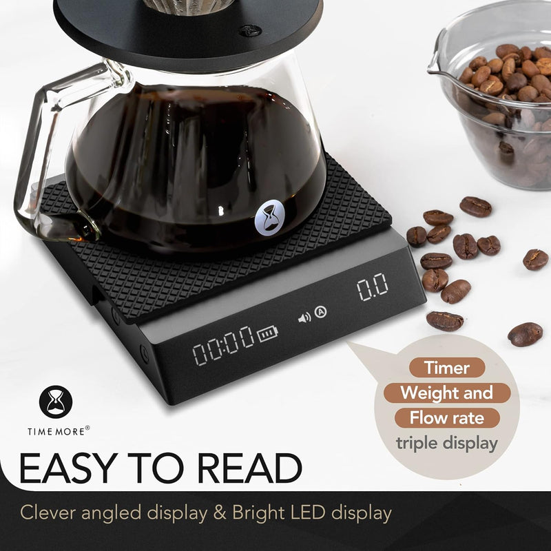 TIMEMORE Coffee Scale with Timer, Espresso Scale with Flow Measurements, Digital Coffee Scale with Auto Timing Mode for Pour Over & Espresso, 2000g/0.1g, Black Mirror Nano, Black
