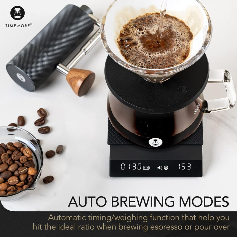 TIMEMORE Coffee Scale with Timer, Espresso Scale with Flow Measurements, Digital Coffee Scale with Auto Timing Mode for Pour Over & Espresso, 2000g/0.1g, Black Mirror Nano, Black