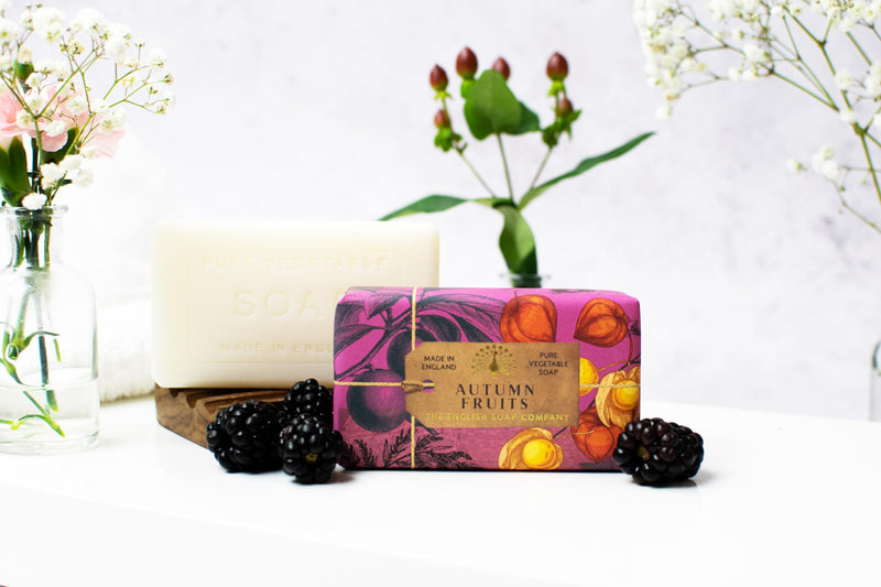 The English Soap Company Anniversary Wrapped Soap Bar, 190g - Autumn Fruits Scented Shea Butter, Moisturising Body Soap