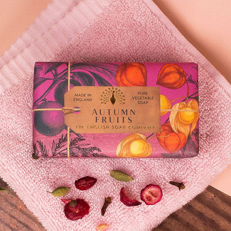 The English Soap Company Anniversary Wrapped Soap Bar, 190g - Autumn Fruits Scented Shea Butter, Moisturising Body Soap