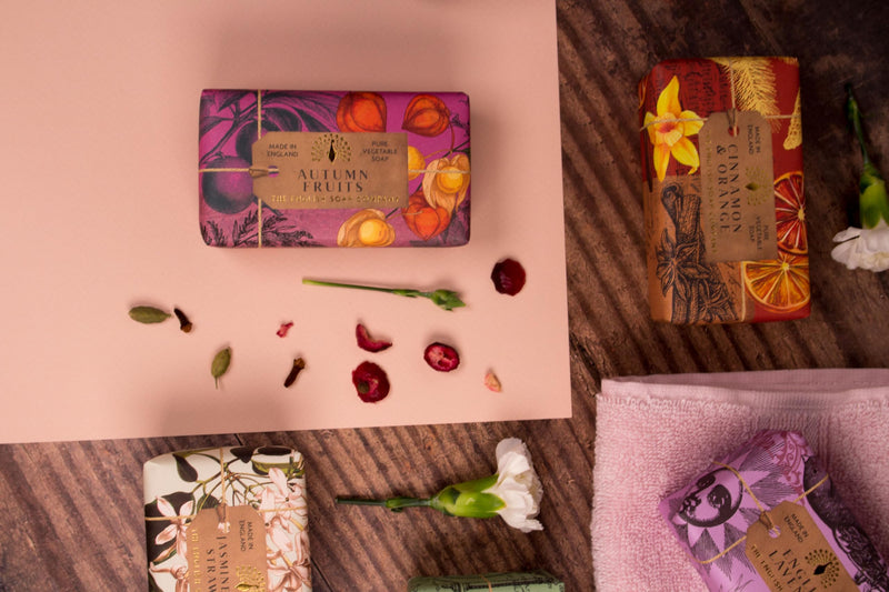 The English Soap Company Anniversary Wrapped Soap Bar, 190g - Autumn Fruits Scented Shea Butter, Moisturising Body Soap