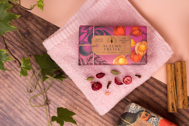 The English Soap Company Anniversary Wrapped Soap Bar, 190g - Autumn Fruits Scented Shea Butter, Moisturising Body Soap