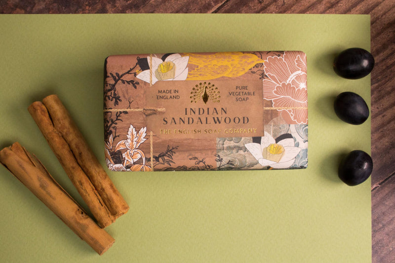 The English Soap Company Anniversary Wrapped Soap Bar, 190g - Indian Sandalwood Scented Shea Butter, Moisturising Body Soap