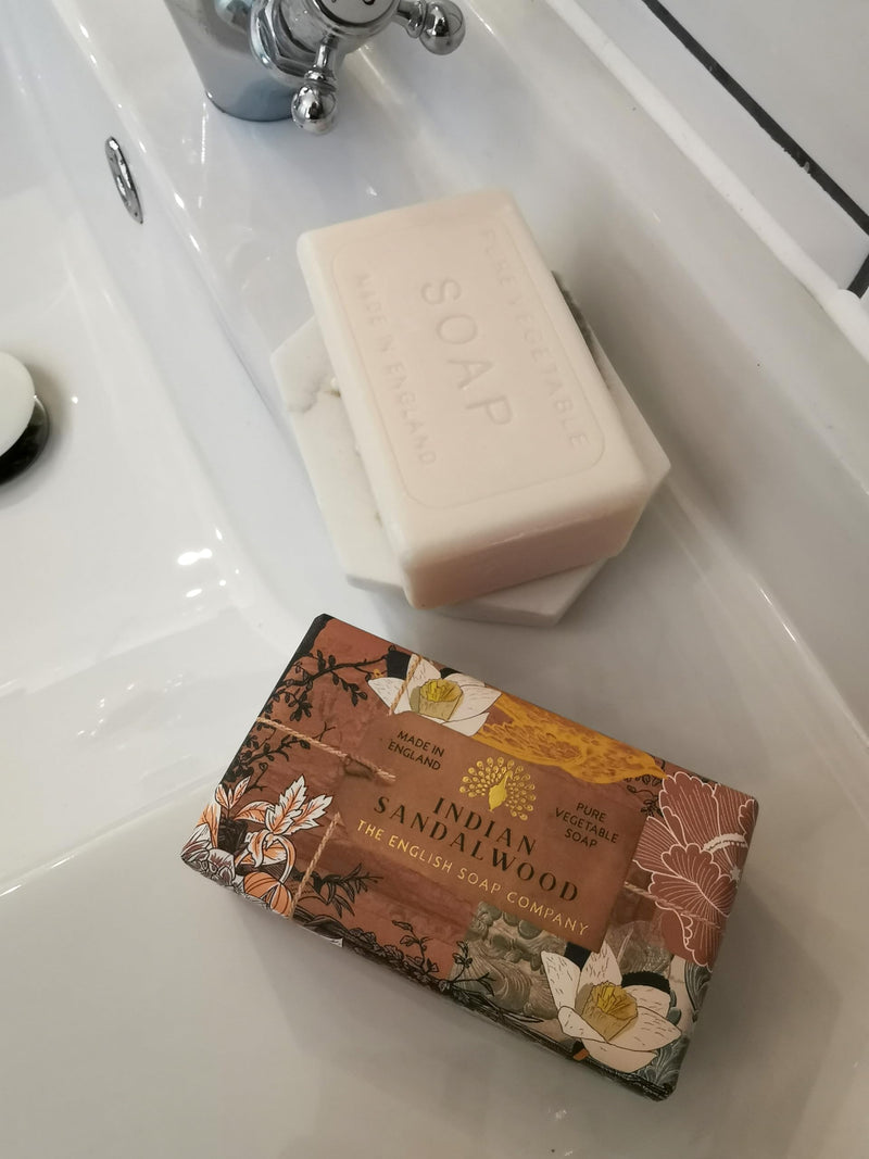 The English Soap Company Anniversary Wrapped Soap Bar, 190g - Indian Sandalwood Scented Shea Butter, Moisturising Body Soap