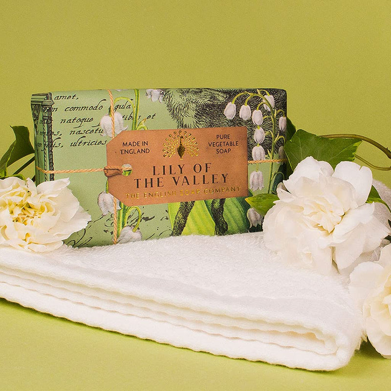 The English Soap Company Anniversary Wrapped Soap Bar, 190g - Lily of the Valley Scented Shea Butter, Moisturising Body Soap