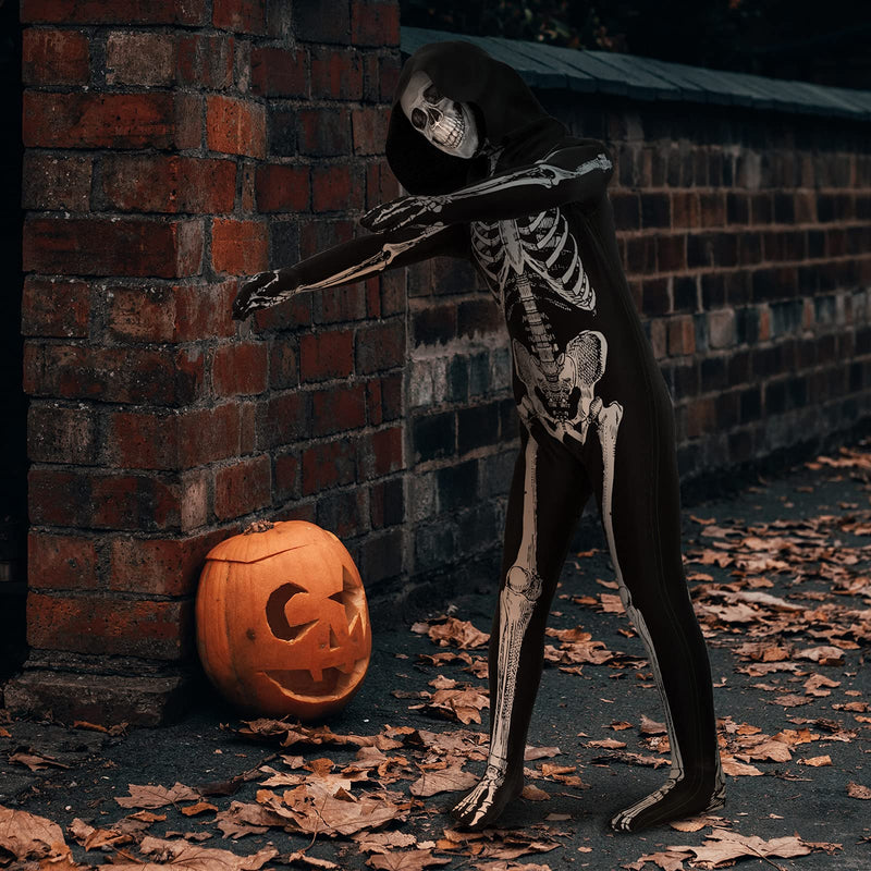 Unisex Black & White Scary Halloween Jumpsuit – Skeleton-Inspired Costume for Cosplay & Parties