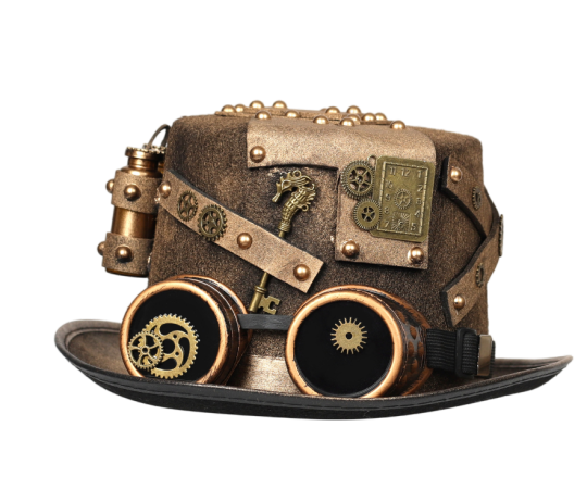 Unisex Gothic Steampunk Top Hat with Goggles – Halloween Costume Headwear for Men & Women