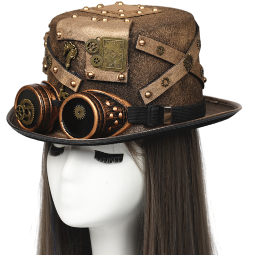 Unisex Gothic Steampunk Top Hat with Goggles – Halloween Costume Headwear for Men & Women