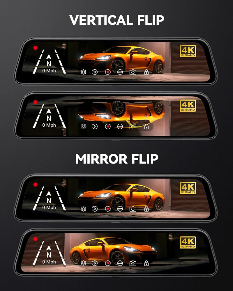 WOLFBOX G840S 12" 4K Mirror Dash Cam – Front And Rear Dual Cameras With Free 32GB SD Card