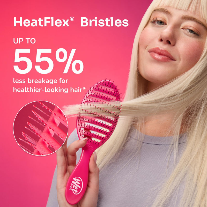 Wet Brush Speed Dry Detangler Pink Heat-Flex Bristles, Anti-Static Blow Dry Brush for All Hair Types