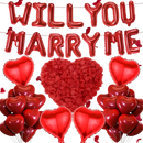 Will You Marry Me Proposal Decoration Set  Red Heart Foil Balloons & Rose Petals