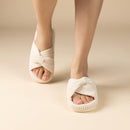 Women’s Memory Foam House Slippers Corduroy Bow Crossband Slide Slippers Comfy Indoor Shoes