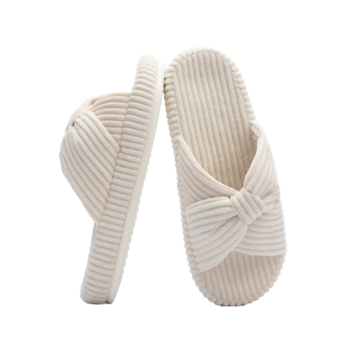 Women’s Memory Foam House Slippers Corduroy Bow Crossband Slide Slippers Comfy Indoor Shoes