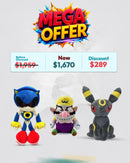 Sonic The Hedgehog Metal Sonic Stuffed Plush & PP122 All Star Collection Umbreon Plush, Brown/a & All Star Collection Wario Plush, Small