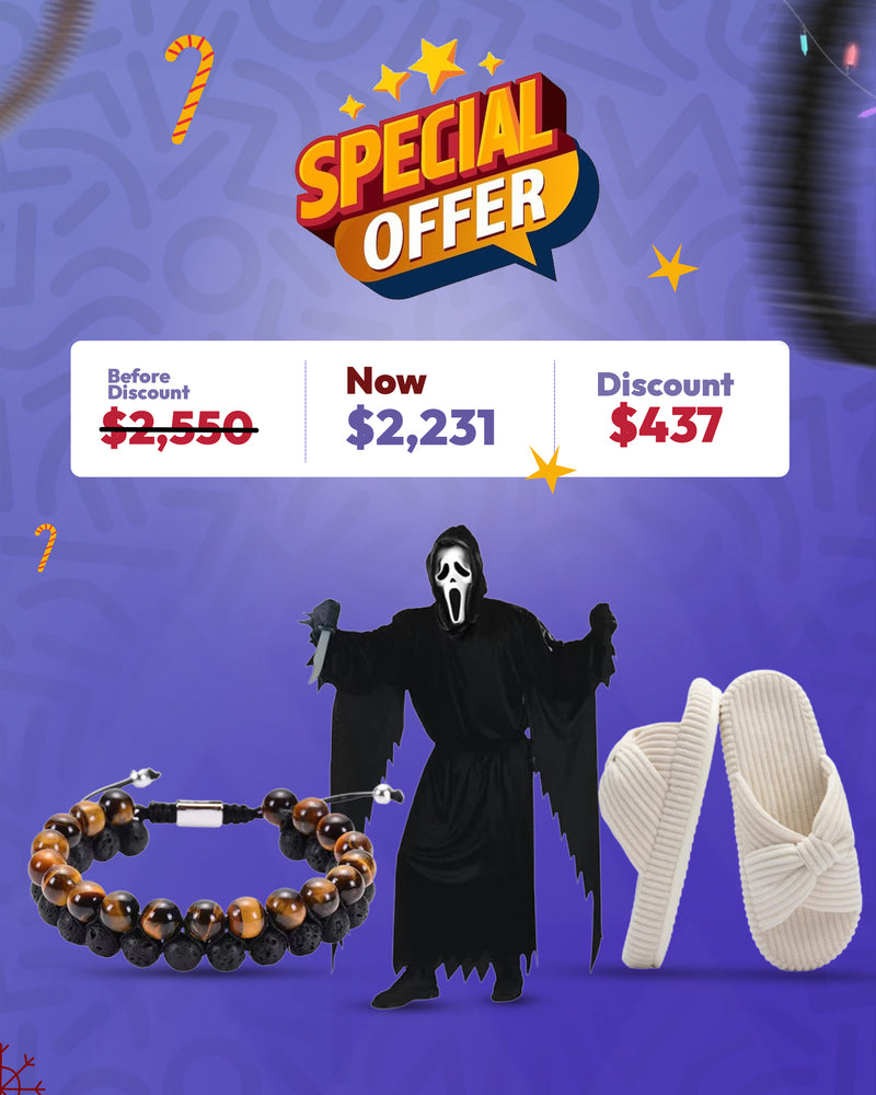 Men’s Red Tiger Eye & Lava Stone Bracelet – Handmade Energy & Protection Beads & Mens Adult Scream Ghost Face Costume, Black & Women’s Corduroy Bow Slippers – Memory Foam Crossband House Slides