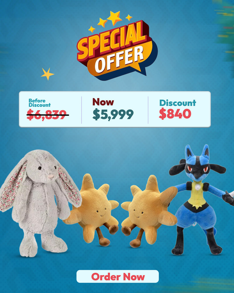 Blossom Silver Bunny Stuffed Animal – Medium & Amuseables Sun Plush – Huge Stuffed Toy & Amuseable Sun Plush – Large Stuffed Toy & Large Lucario Plush – Soft Quality Stuffed Toy