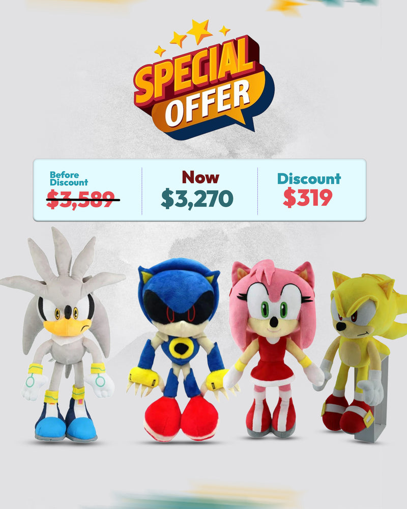 Sonic the Hedgehog Silver Plush Doll – 98960 & Metal Sonic Plush – Son