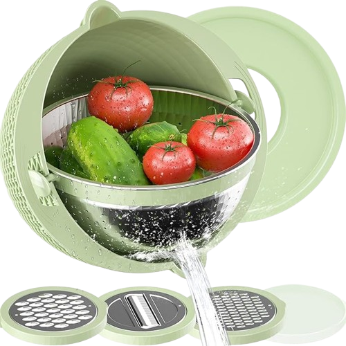 4-1 Colander with Mixing Bowl Set - Strainers for Kitchen, Food Strainers and Colanders, Pasta Strainer, Rice Strainer, Fruit Cleaner, Veggie Wash, Salad Spinner, Apartment & Home Essentials - Green